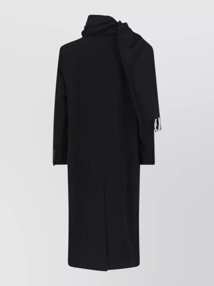 The Attico cashmere wool relaxed long single-breasted coat with fringed scarf