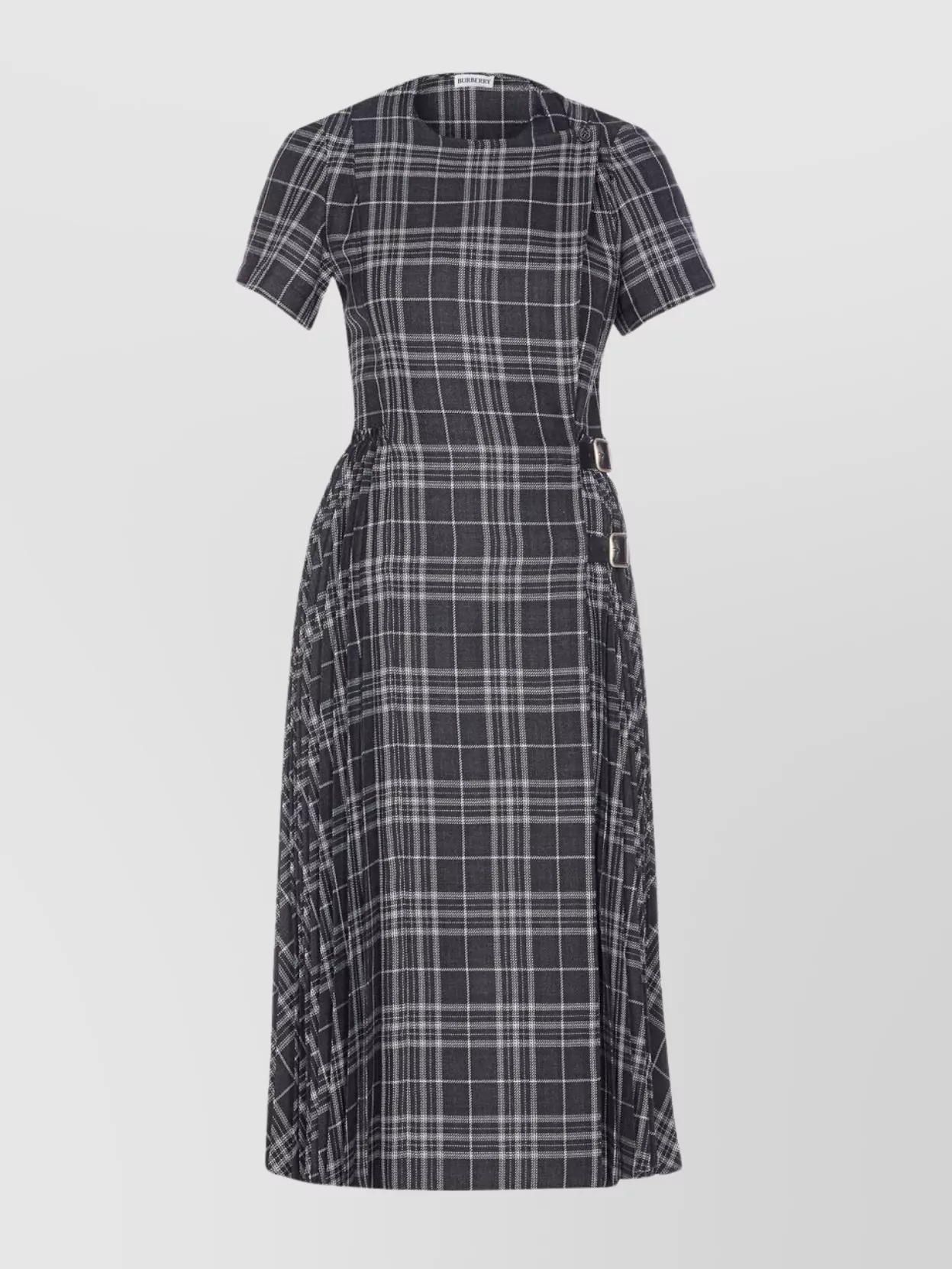 Burberry Midi Dress With Buckle And Pleats In Gray