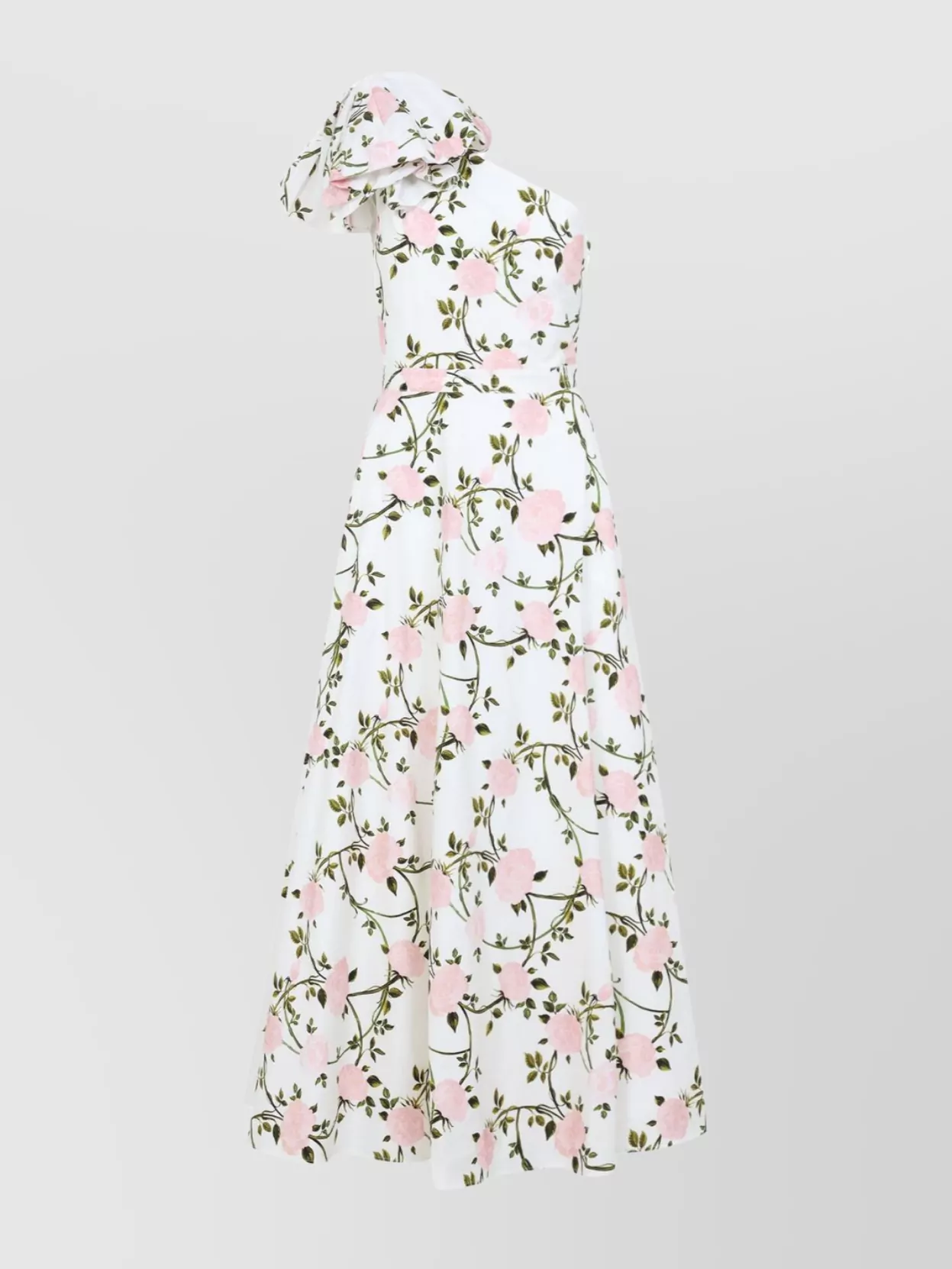 Giambattista Valli Long Cotton One Shoulder Floral Dress