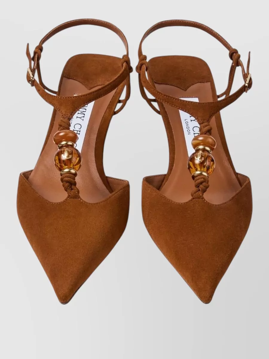 Jimmy Choo Suede Leather Bead Embellished Slingback Pumps