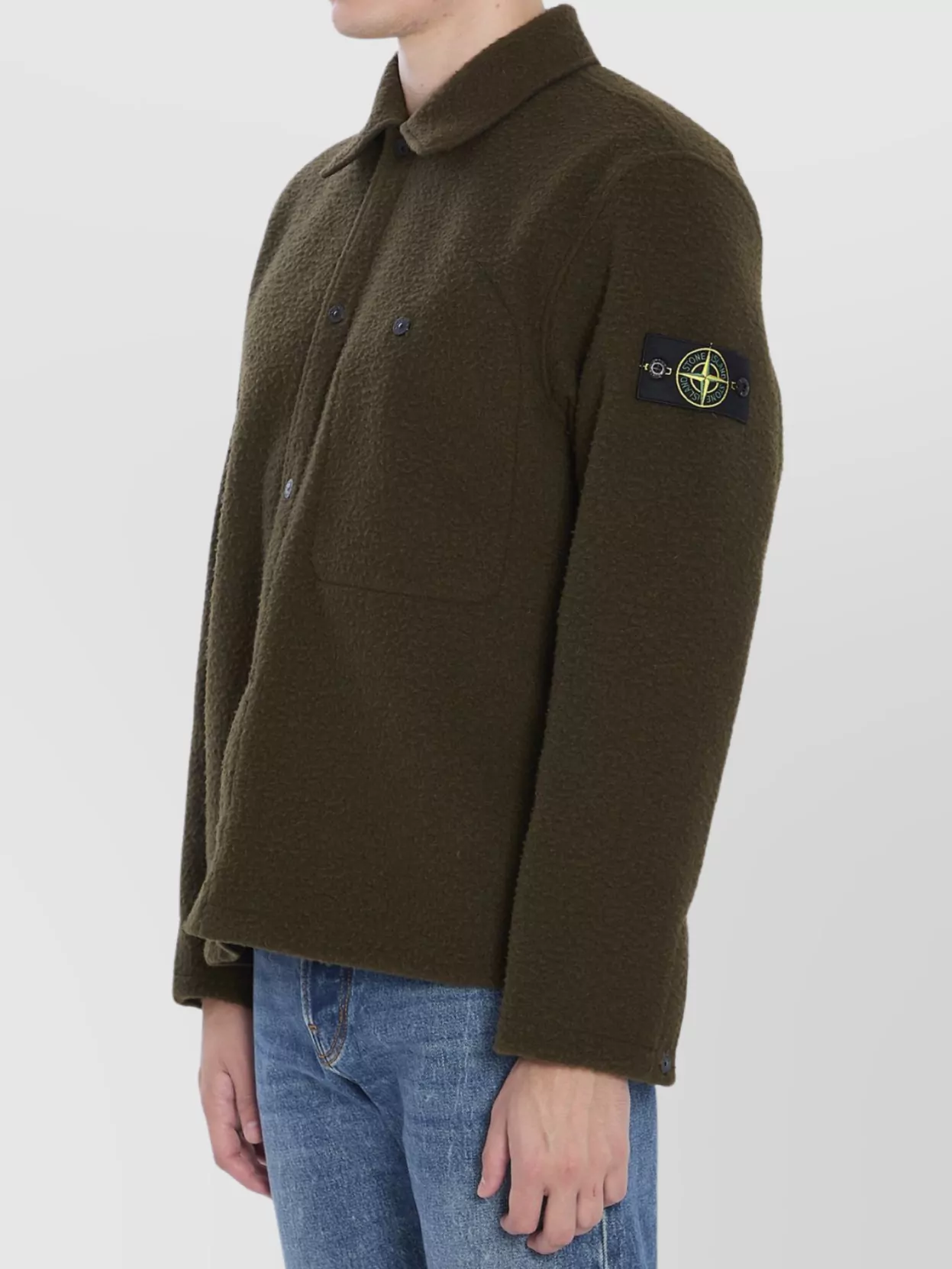 Stone Island Wool Blend Overshirt Buttoned Cuffs In Green