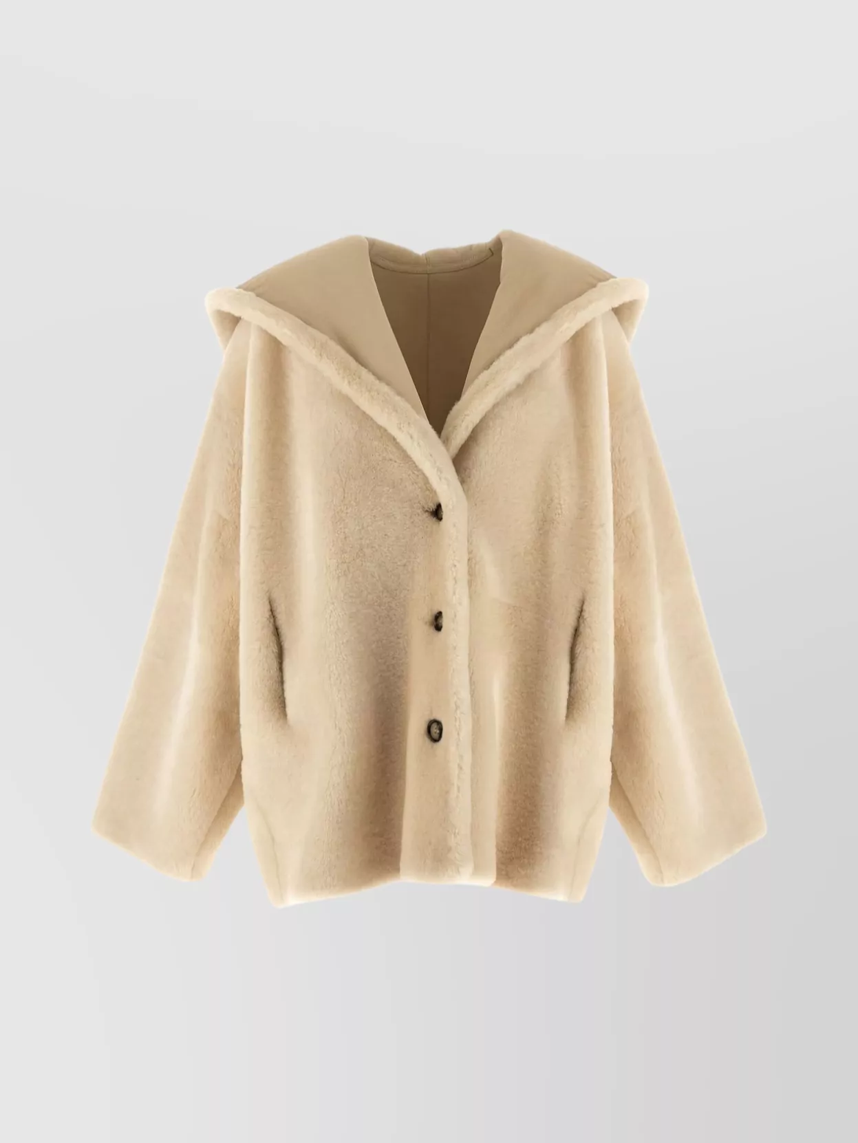 Alberta Ferretti Hooded Jacket With Faux Fur And Pockets In Neutral