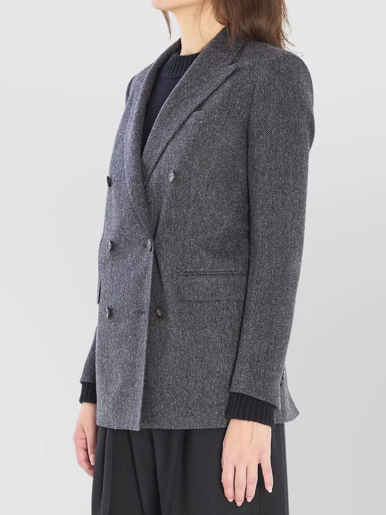 Tagliatore Jasmine Herringbone Double-breasted Peacoat In Gray