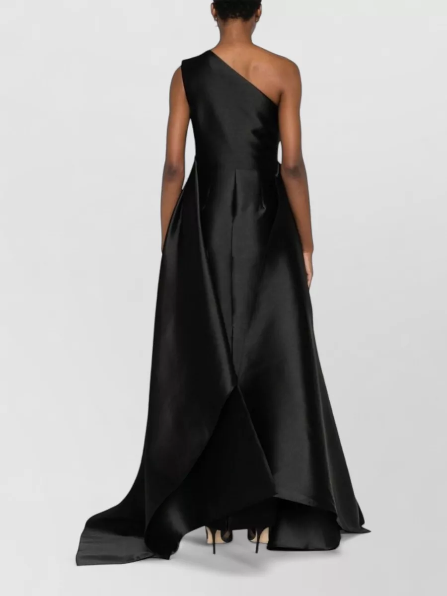 Solace London Satin One-Shoulder Sleeveless Draped Maxi Gown