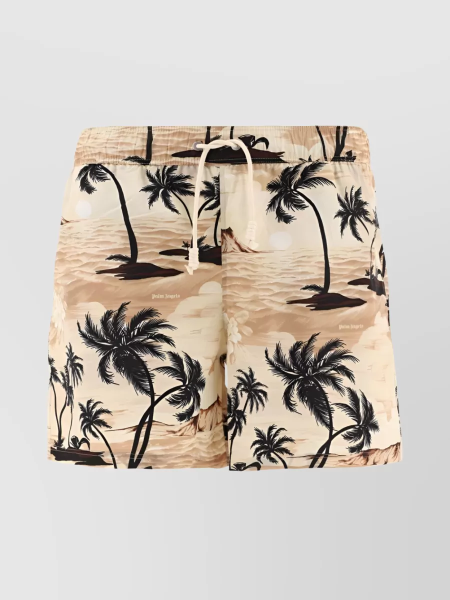 Shop Palm Angels Hawaiian Dream Swim Shorts In Cream
