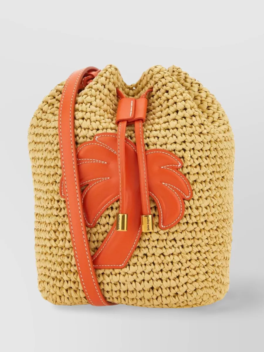 Shop Palm Angels Textured Woven Bucket Bag In Cream