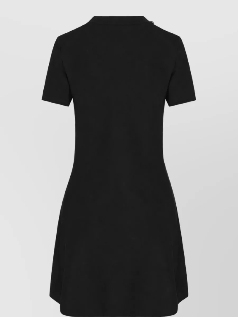 Valentino Garavani Fine-Knit Crystal-Embellished Bow-Detail Crew-Neck Short-Sleeve Flared Knee-Length Dress