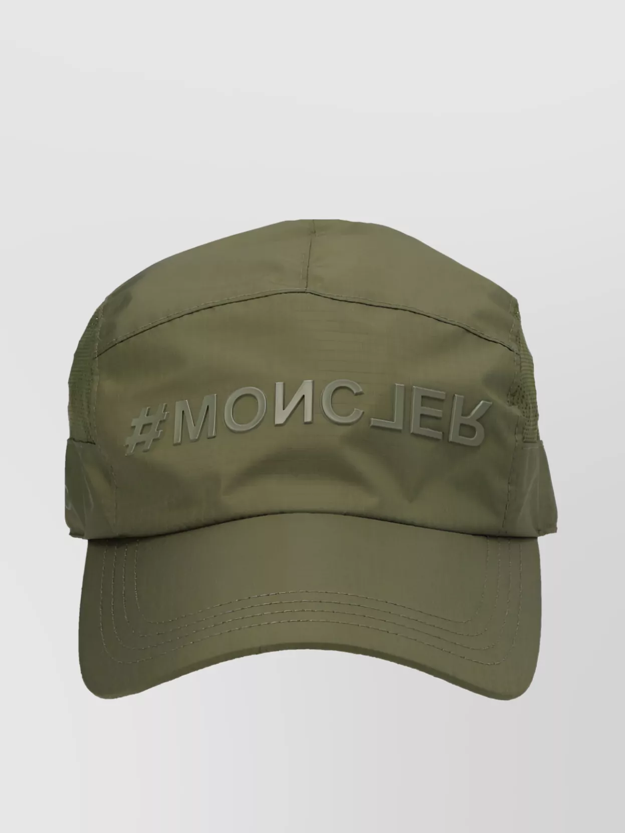 Shop Moncler Text Embroidery Mesh Cap In Khaki