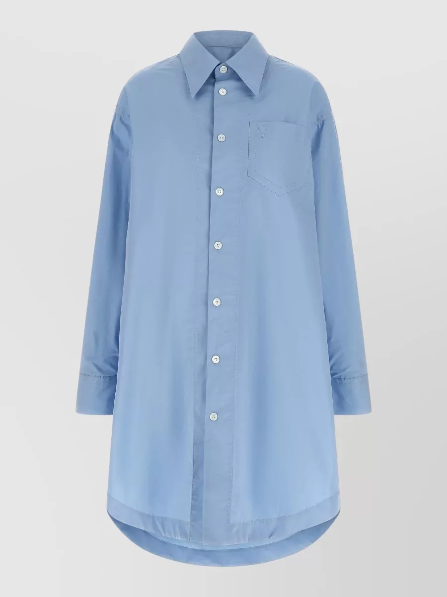 Ami Paris cotton long-sleeve asymmetric midi shirt dress