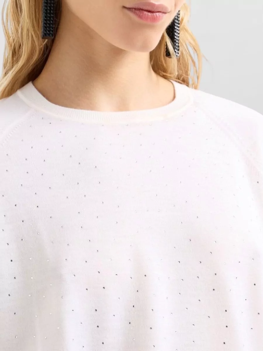 Emporio Armani Virgin Wool Fine-Knit Rhinestone-Embellished Crew-Neck Jumper