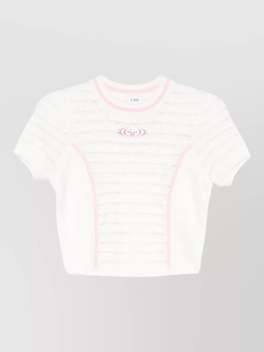 Casablanca cropped logo-trim knitted top
