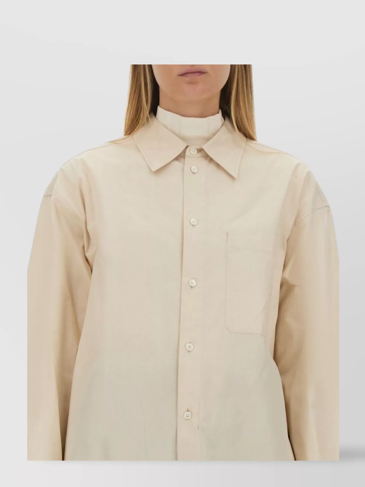 Lemaire Oversized Shirt With Chest Pocket And Long Sleeves In Neutral