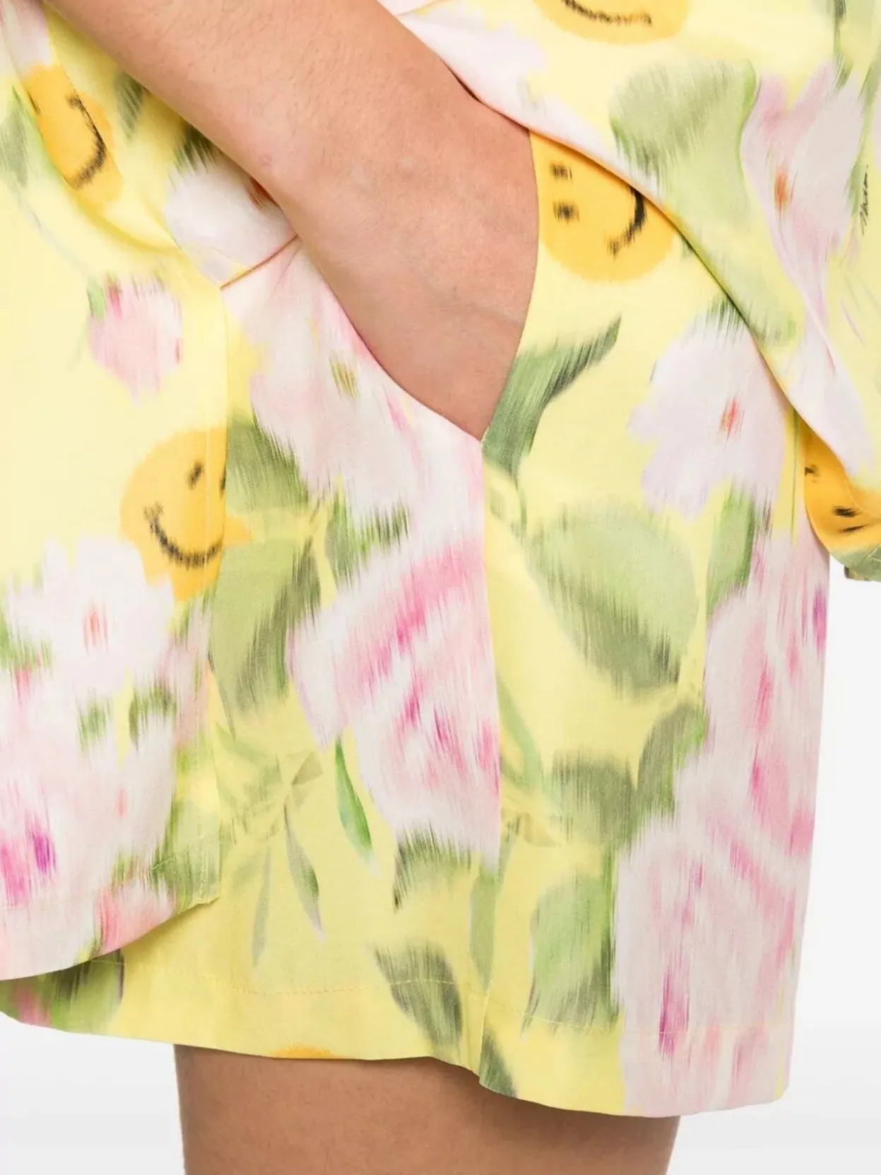 Moschino Smiley Face Floral Print Elastic Waist Shorts