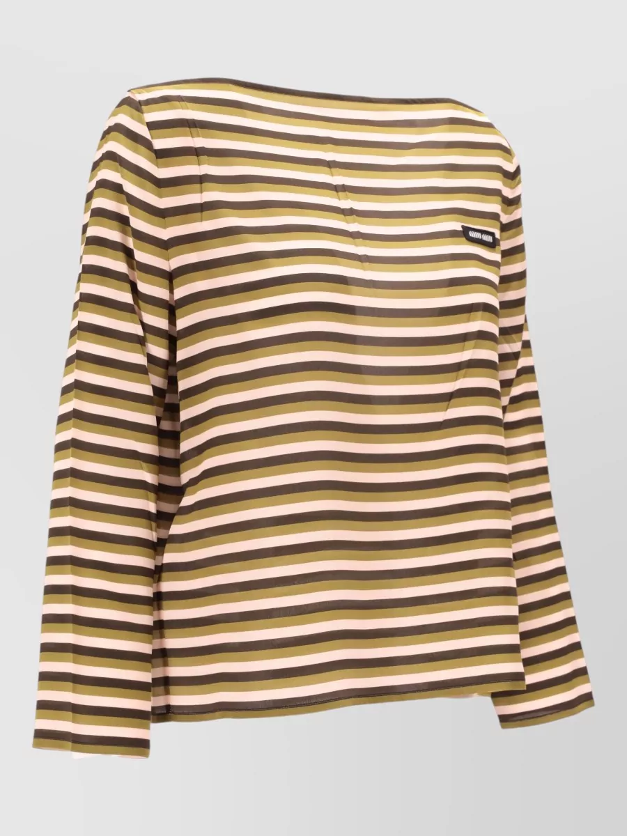 Miu Miu Boat Neck Striped Long Sleeve Top