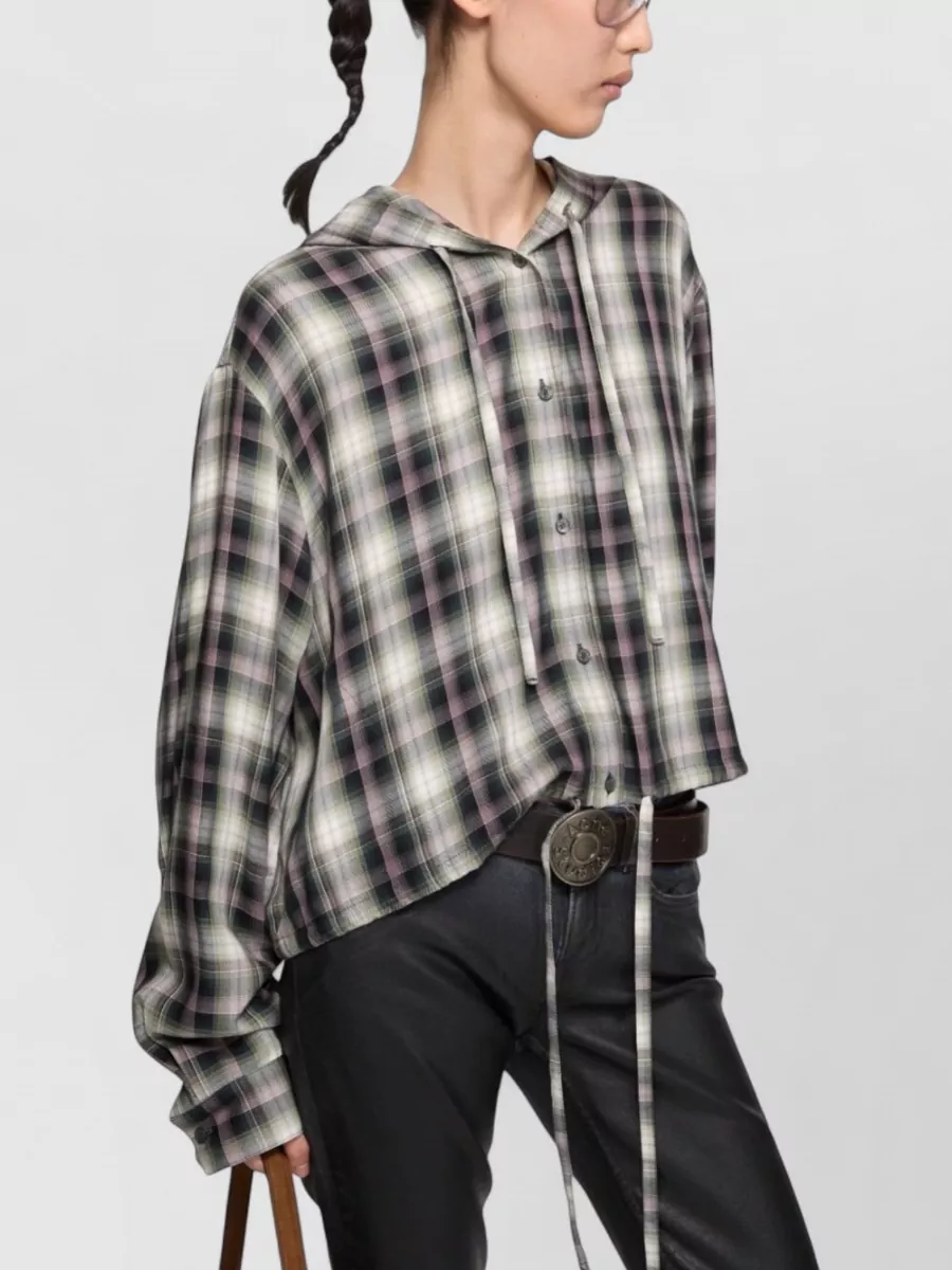 Acne Studios Hooded Nylon Silk Jacket Checked Pattern