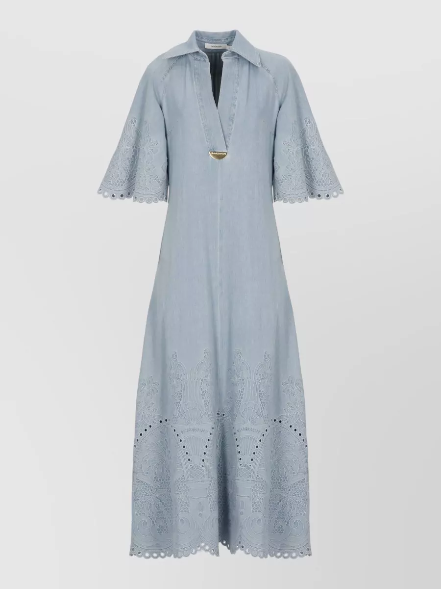 Zimmermann Denim broderie anglaise midi dress