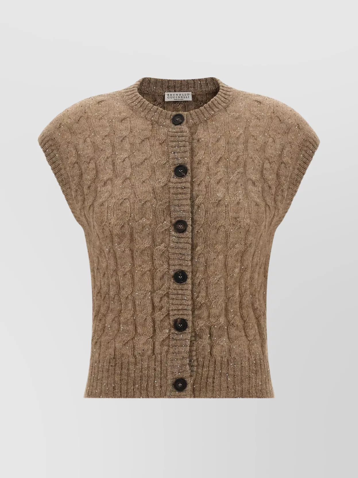 Brunello Cucinelli Cable Knit Cap Sleeve Vest In Black