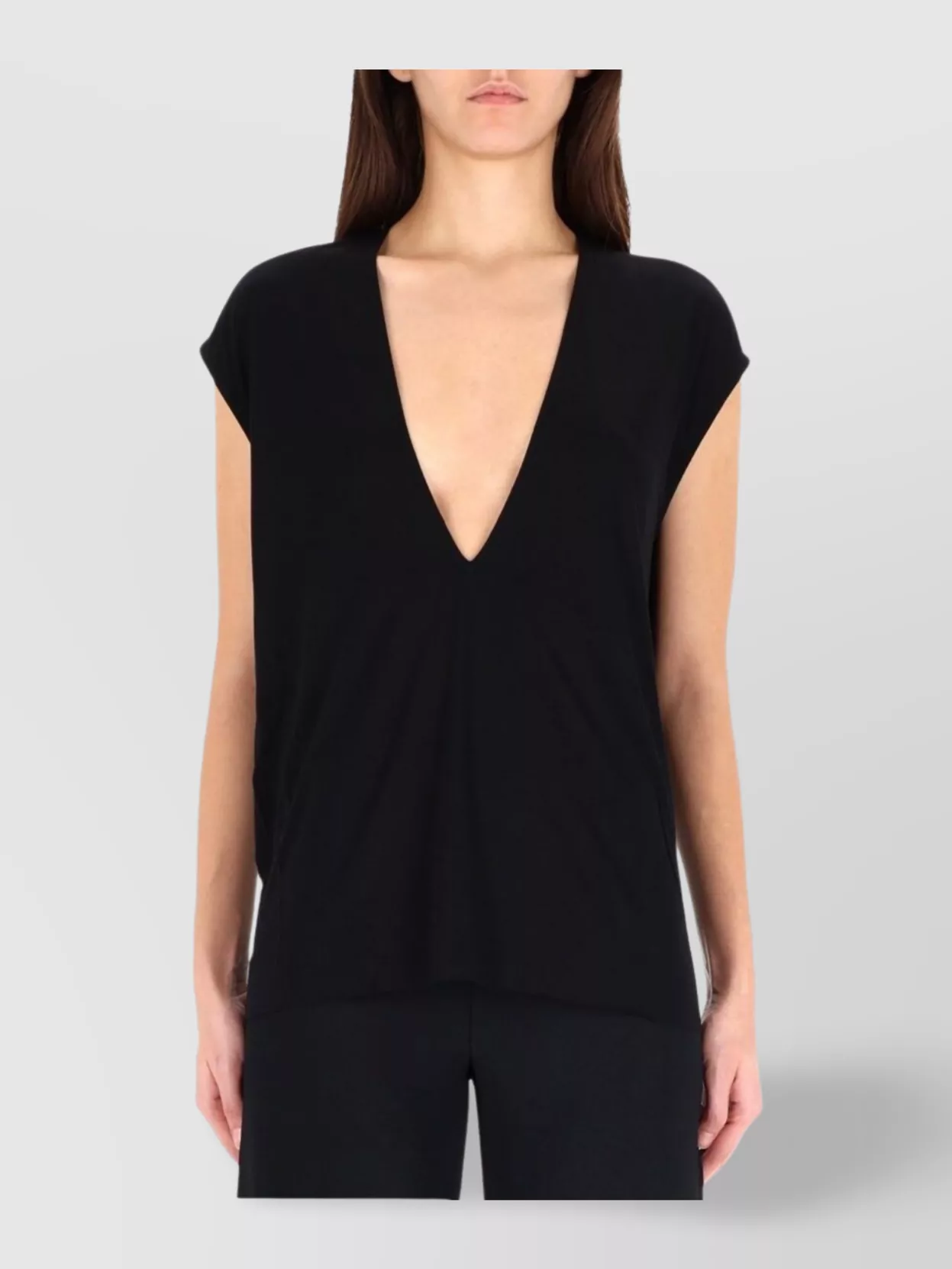 Rick Owens Lilies Cap Sleeve Deep V-Neck Lightweight Top
