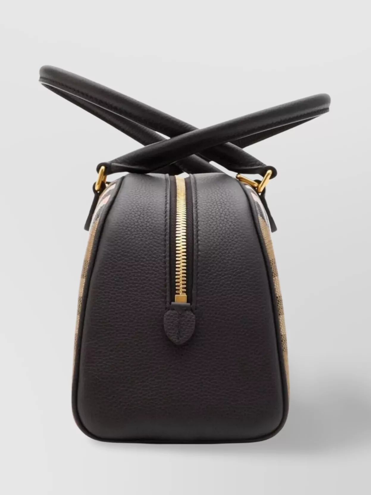 Burberry Check Pattern Leather Trim Top Handle Bag