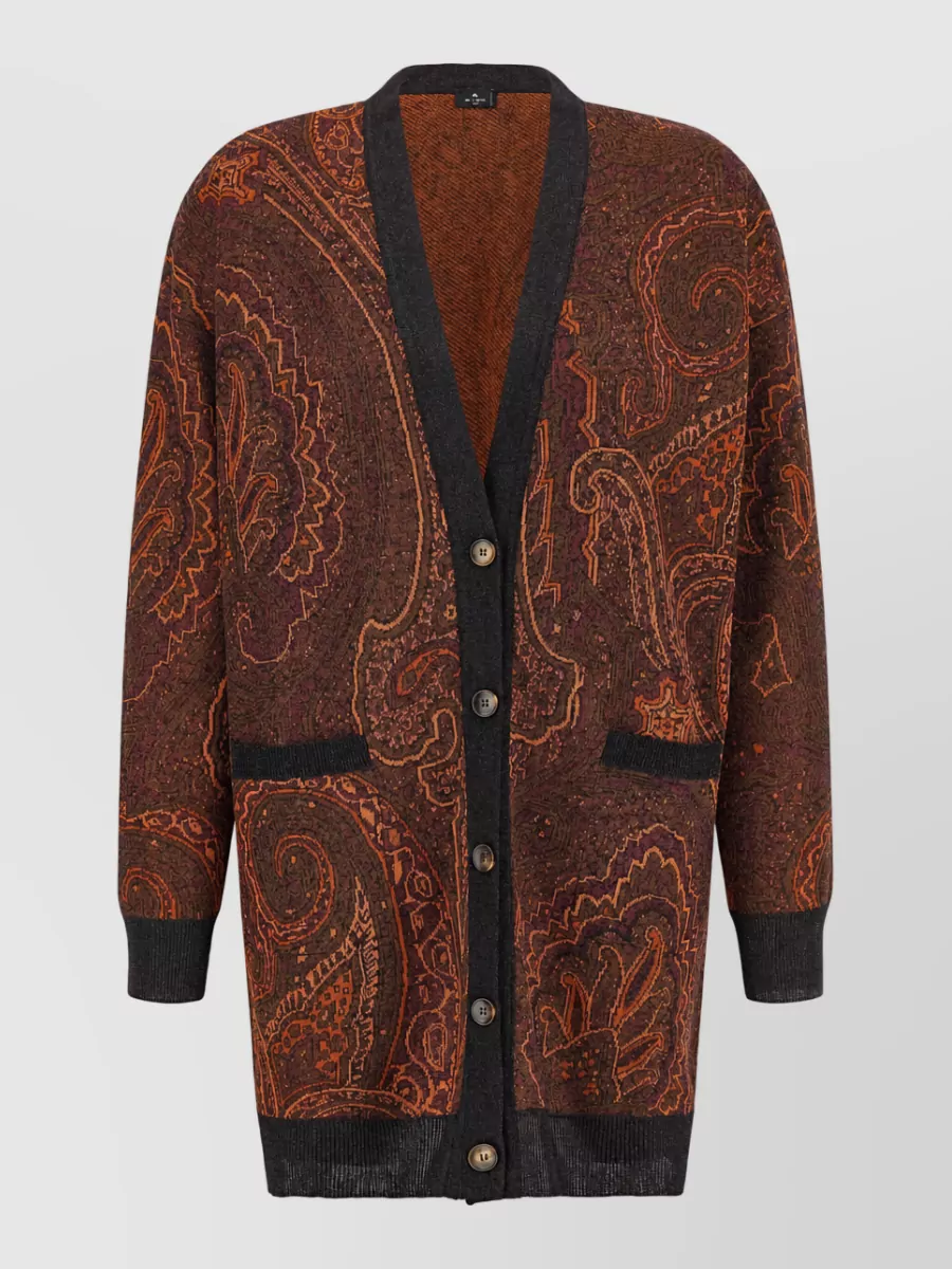 Etro Paisley jacquard v-neck long cardigan