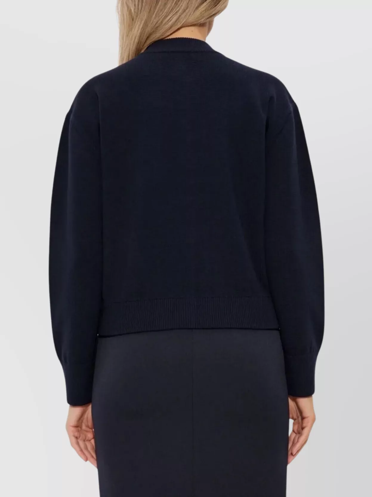 Max Mara Merino Wool Bomber Jacket With High Collar In Blue