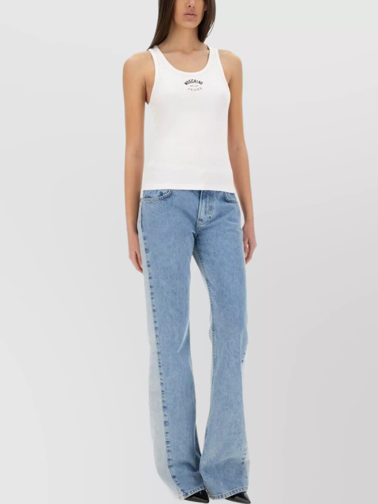 Moschino Logo Sleeveless Ribbed Texture Slim Fit Tops