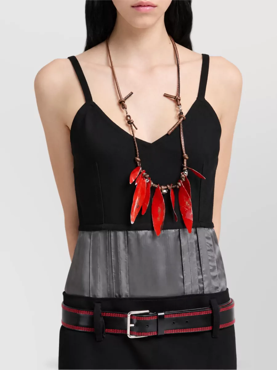 Marni Wool Draped Pleated V-Neck Spaghetti-Strap Mini Dress