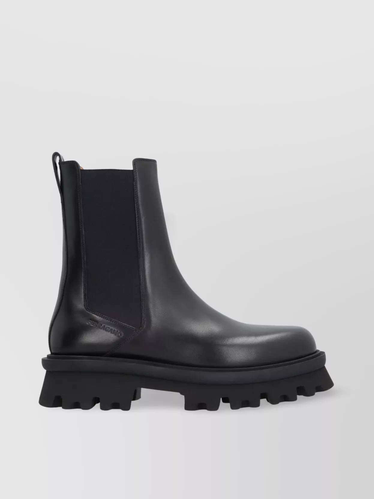 Ferragamo Chunky Sole Leather Chelsea Boots In Black