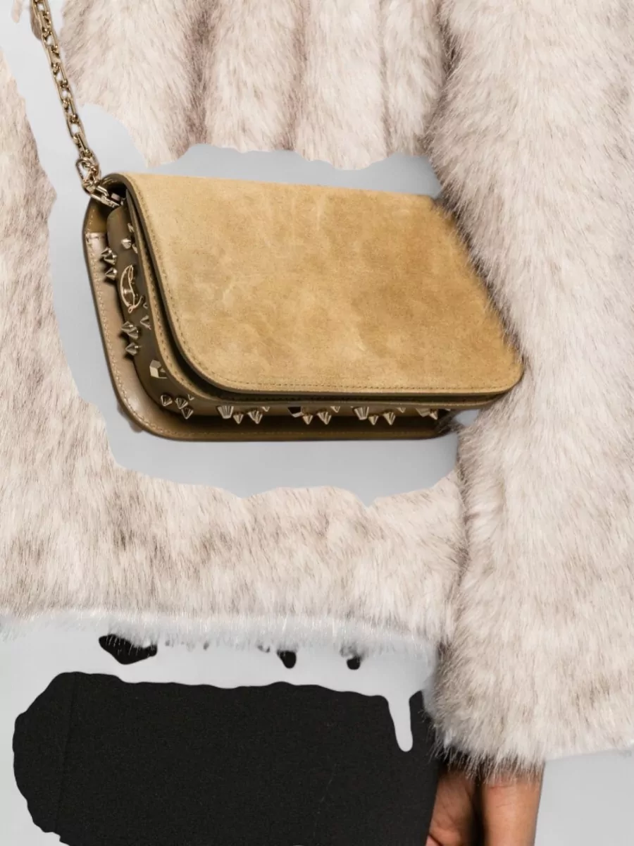 Christian Louboutin Paloma Suede Clutch Chain Strap Studs