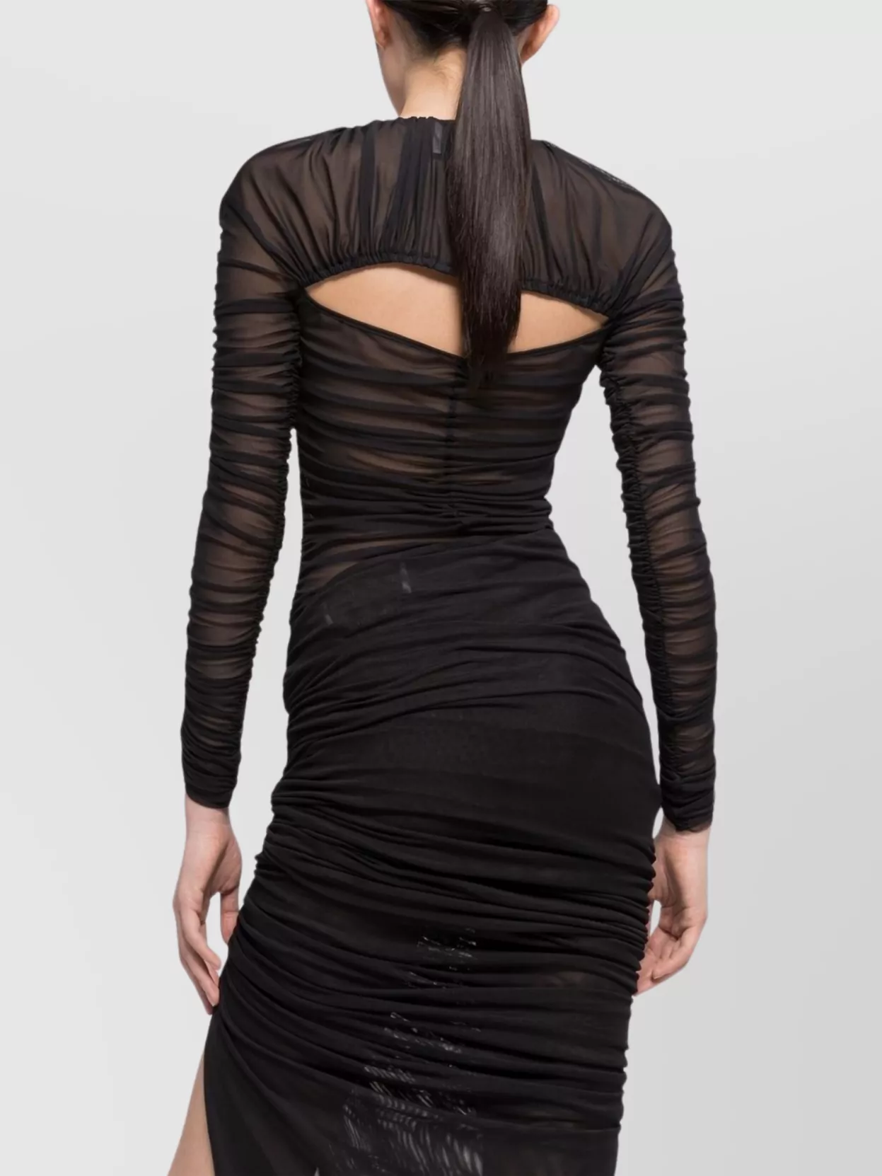 Az Factory Mesh Top With Cut-out And Ruched Design