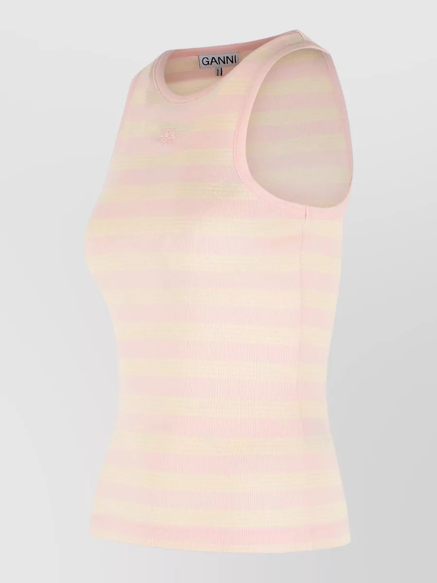 Ganni Stretch Ribbed Striped Cotton Tank Top