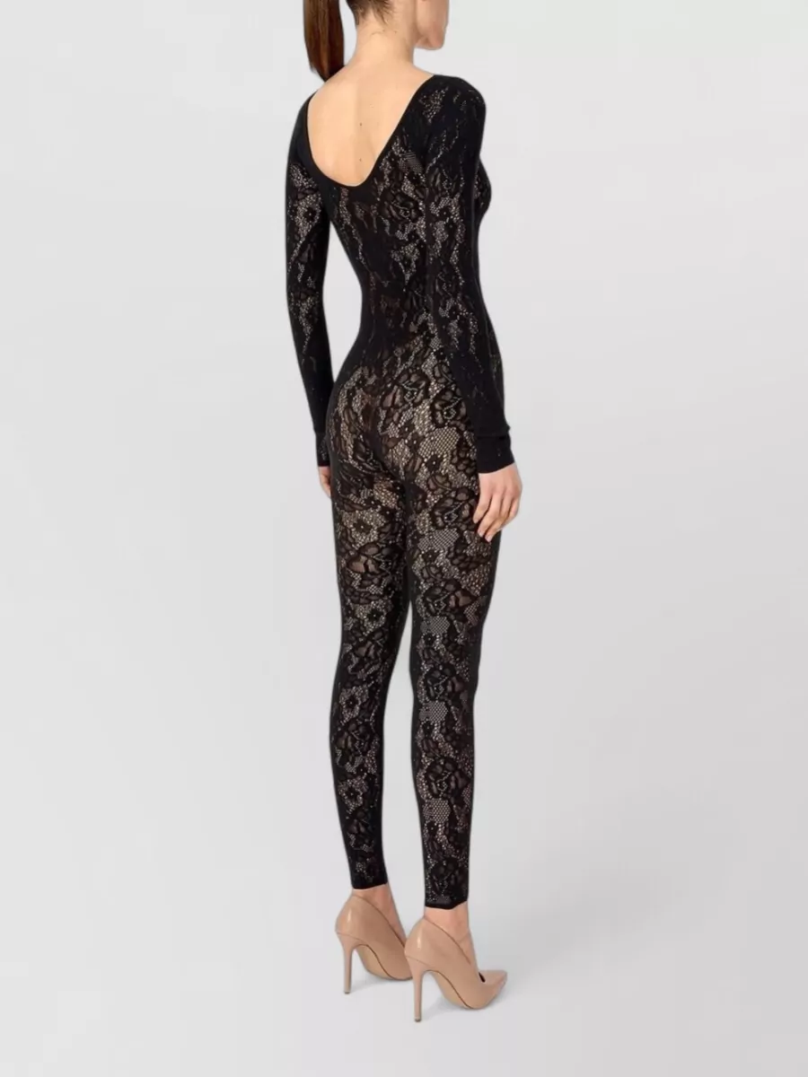 Wolford Lace Floral-Lace Slim-Fit Long-Sleeve Jumpsuit