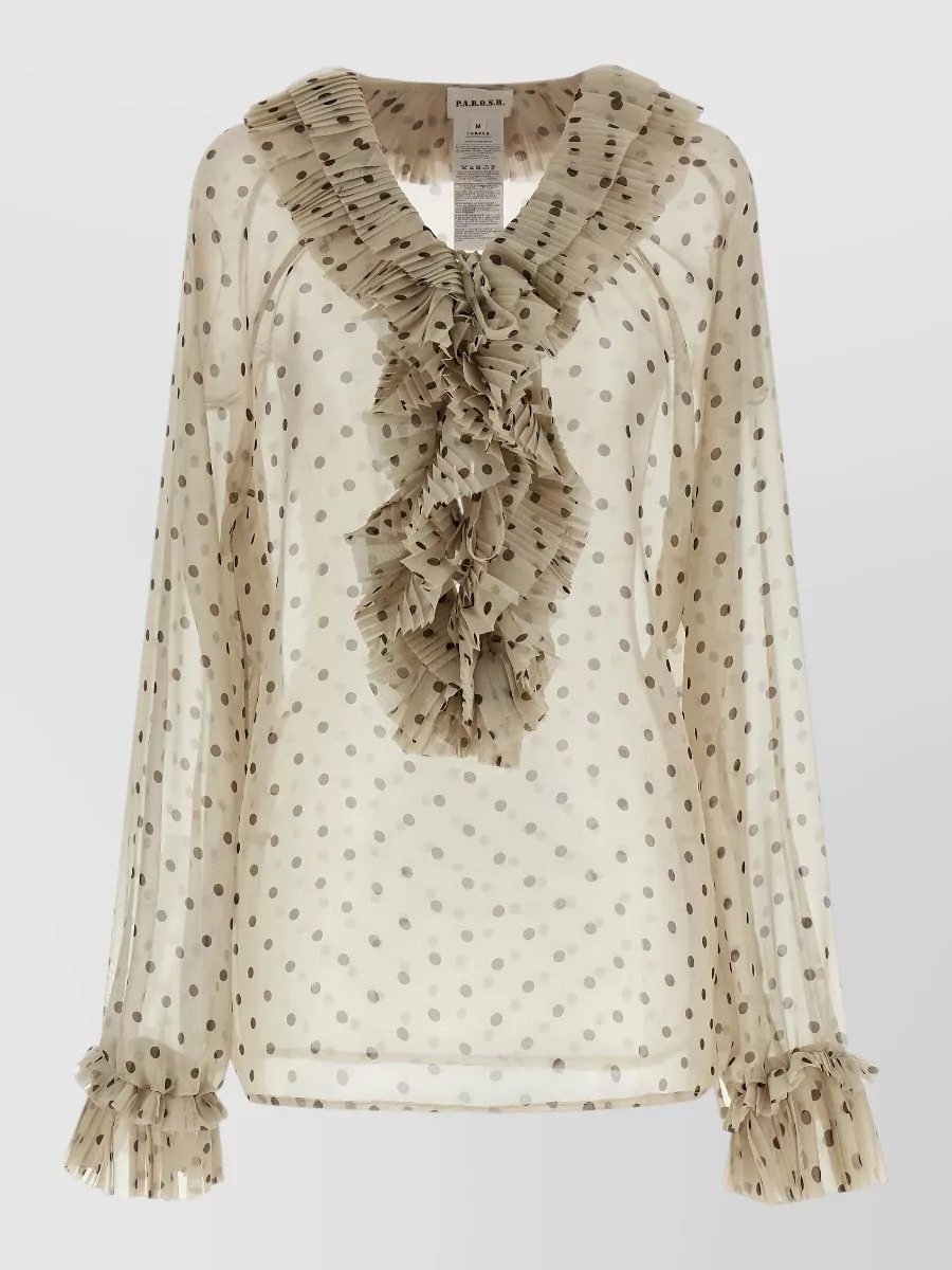 P.a.r.o.s.h. Pleated Polka-Dot Ruffled Blouse