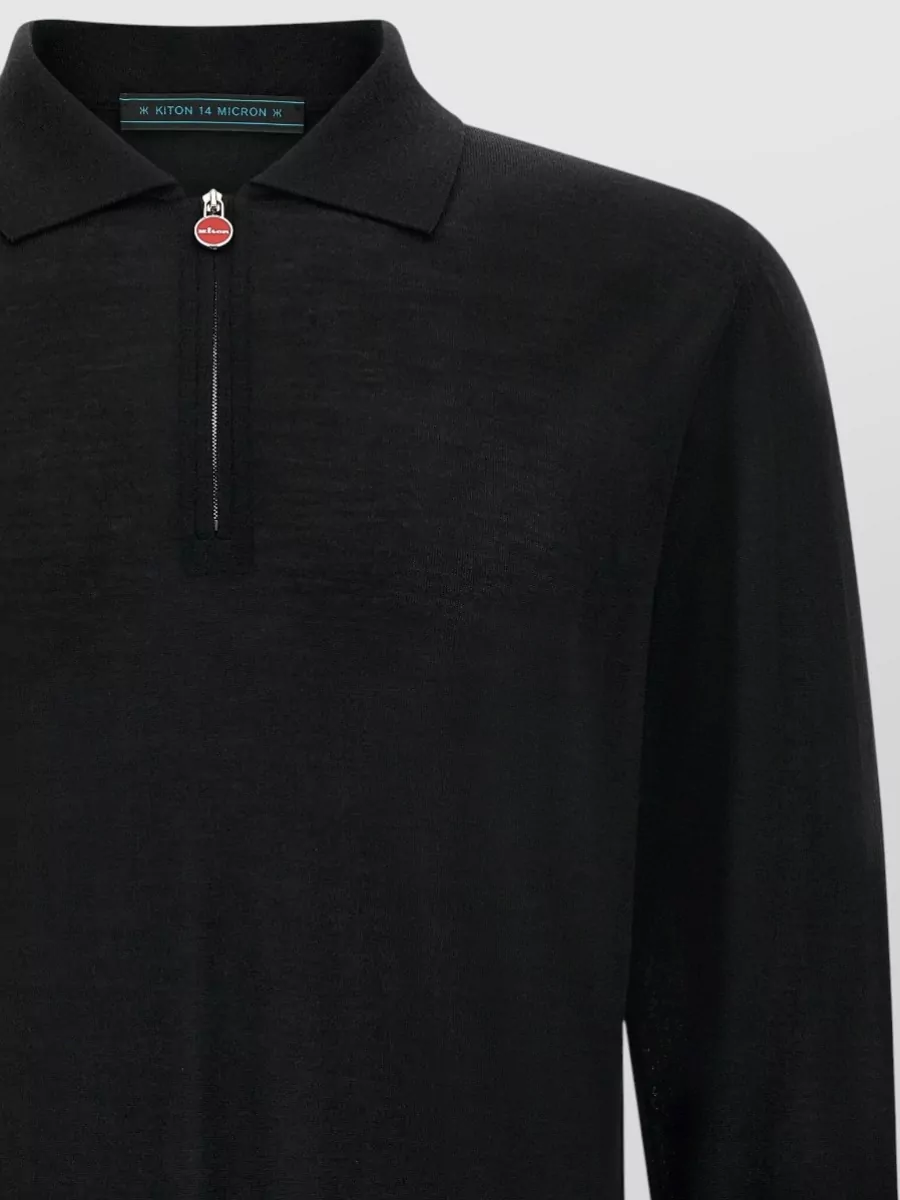 Kiton Wool Long-Sleeve Zip Polo Sweater