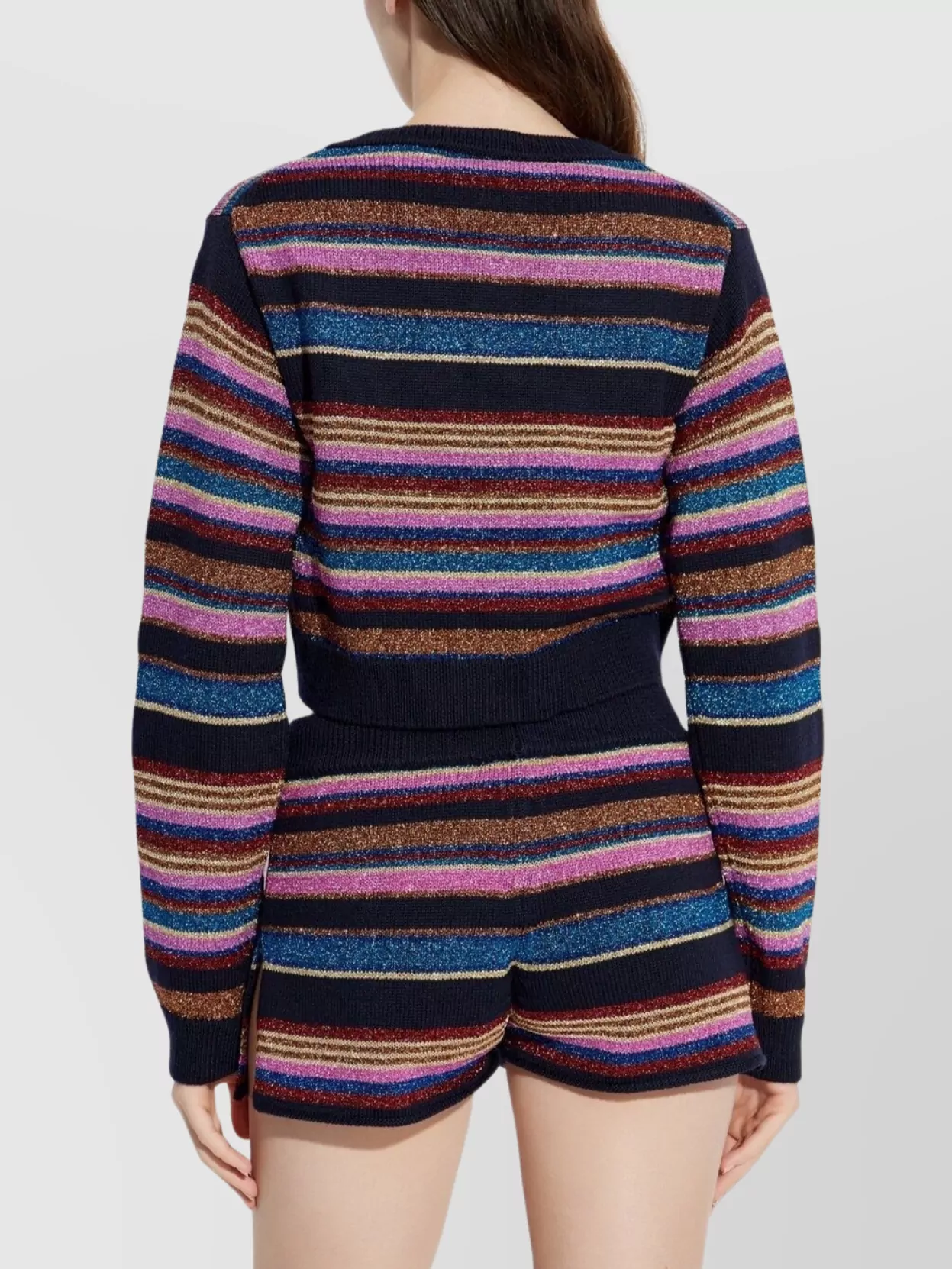 Dsquared2 Cropped Long Sleeve Striped Glitter Sweater