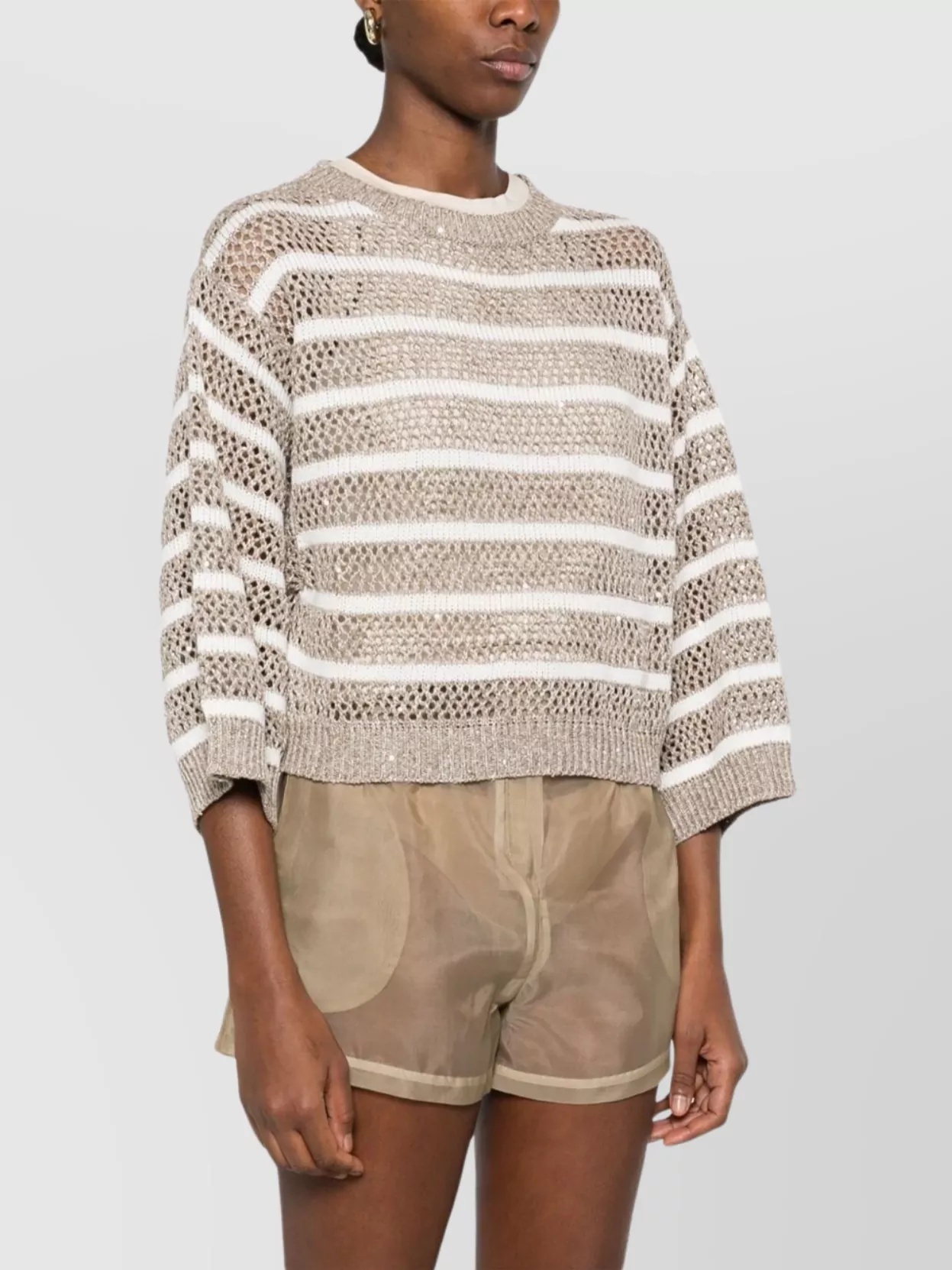Brunello Cucinelli Striped Linen Crewneck Sweater