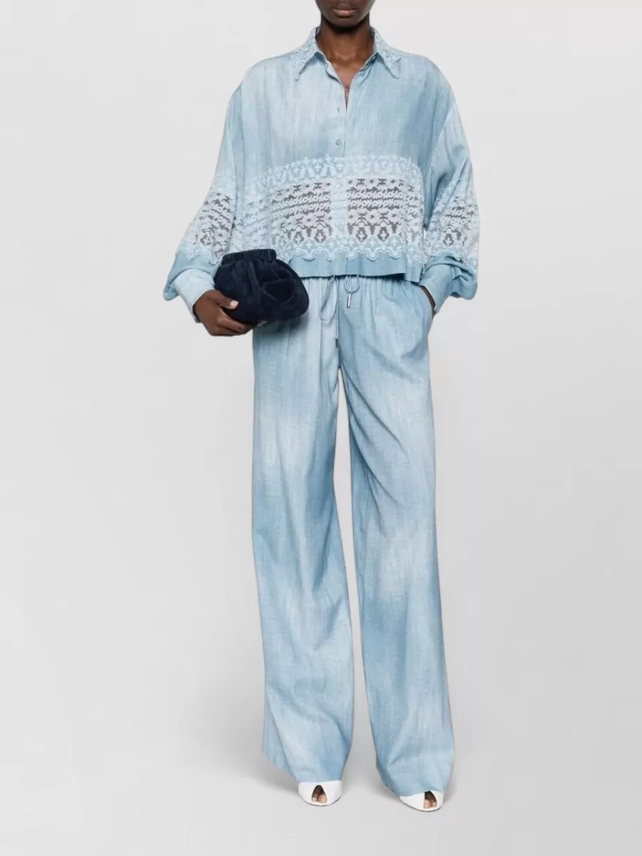 Ermanno Scervino Relaxed Wide Leg Trousers Light Wash Waistband