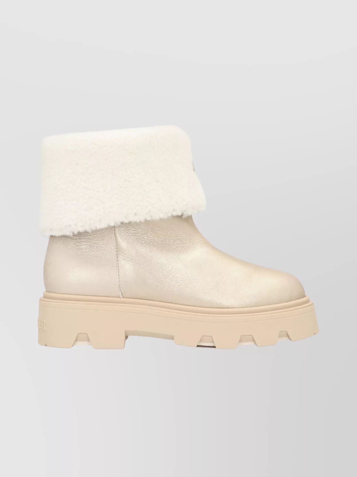 Moncler Aurea Shearling Boots Chunky Sole In Neutral