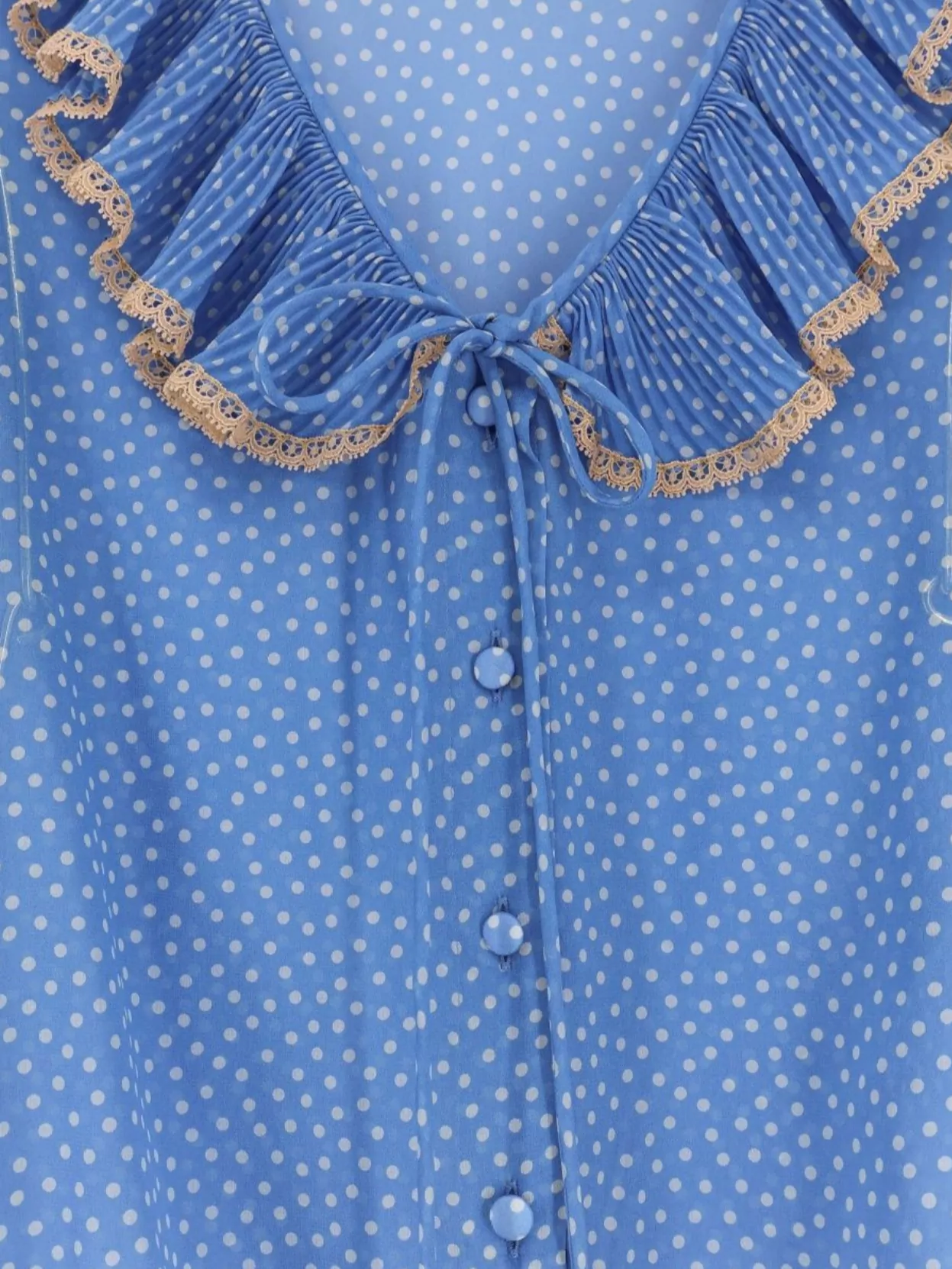 Shop Valentino Silk Shirt With Lace Trim And Polka Dots
