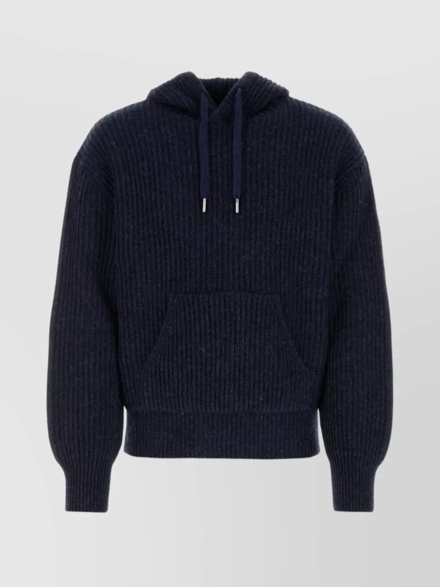 Shop Ami Alexandre Mattiussi Ribbed Wool Hooded Sweatshirt In Blue