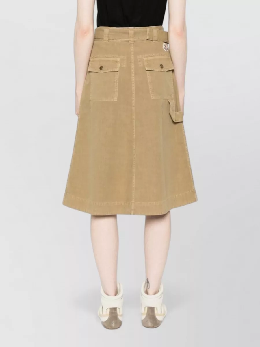 Moncler Cotton Belted Buttoned A-Line Midi Skirt