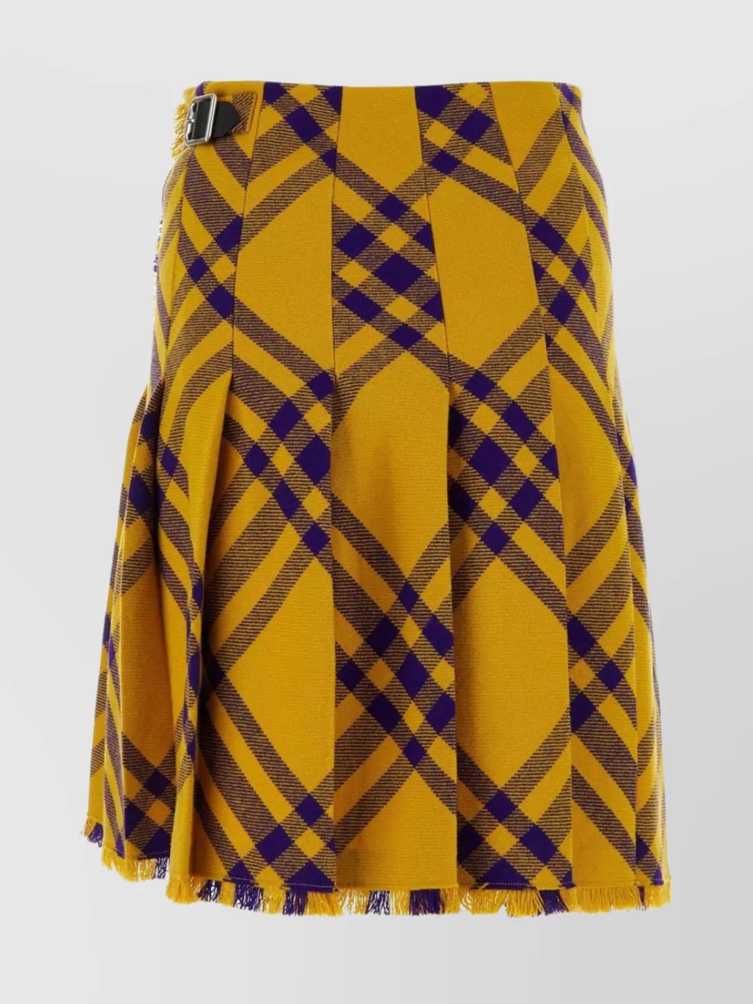 Shop Burberry Back Pleated Wool Skirt In Yellow