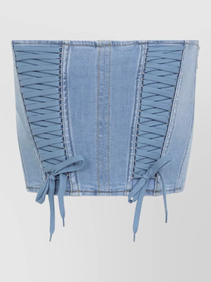 Elisabetta Franchi Denim Corset Top Strapless Lace Up