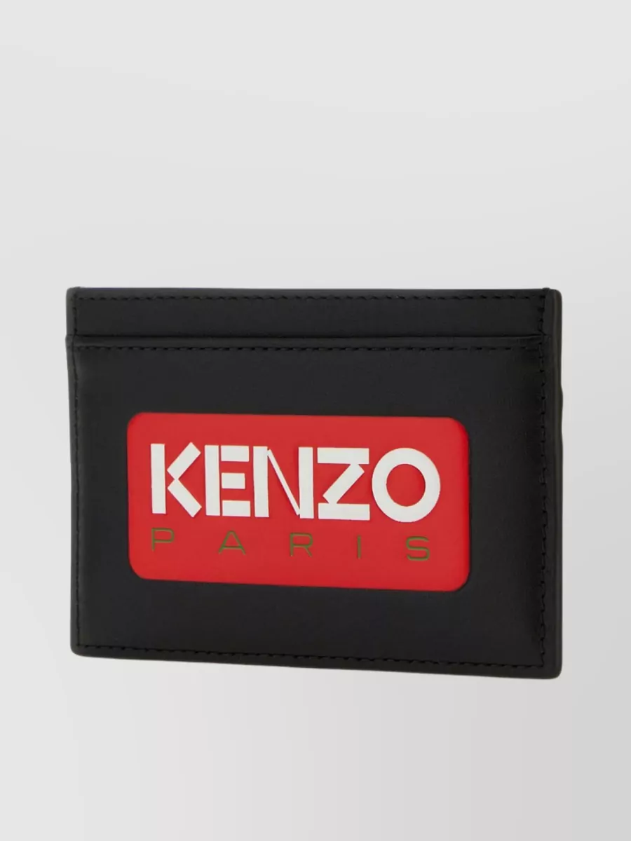 Shop Kenzo Streamlined Leather Card Holder In Black