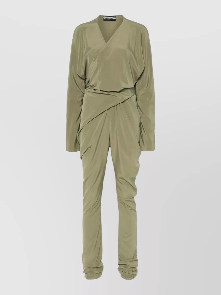 Cortana Silk Wrap Jumpsuit Long Sleeves Tie Waist