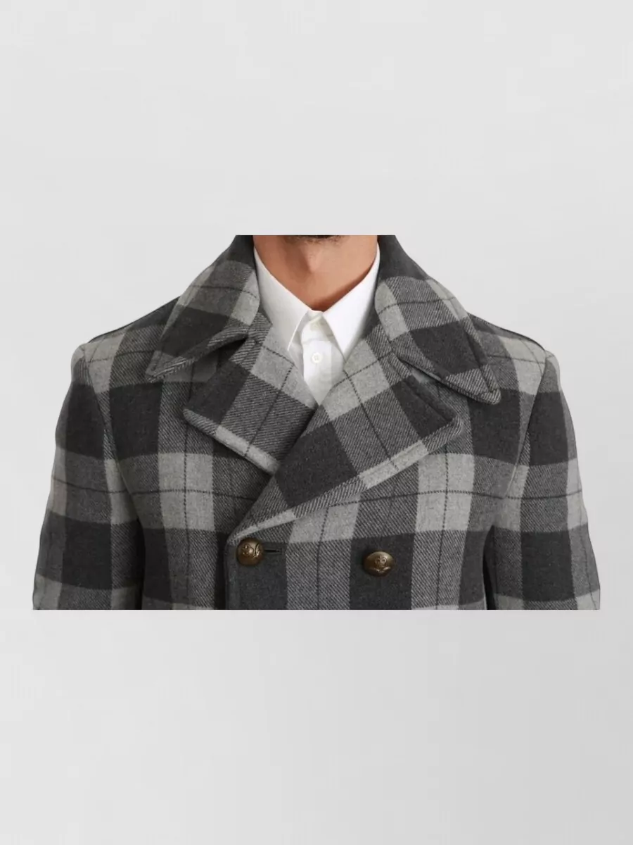 Dolce&Gabbana Checked Wool Double-Breasted Peacoat