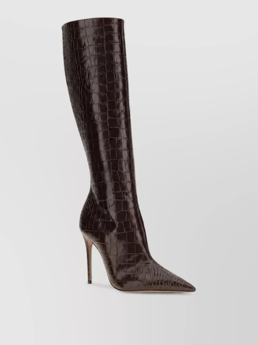 Paris Texas Crocodile-Effect Leather Knee-High Stiletto Boots