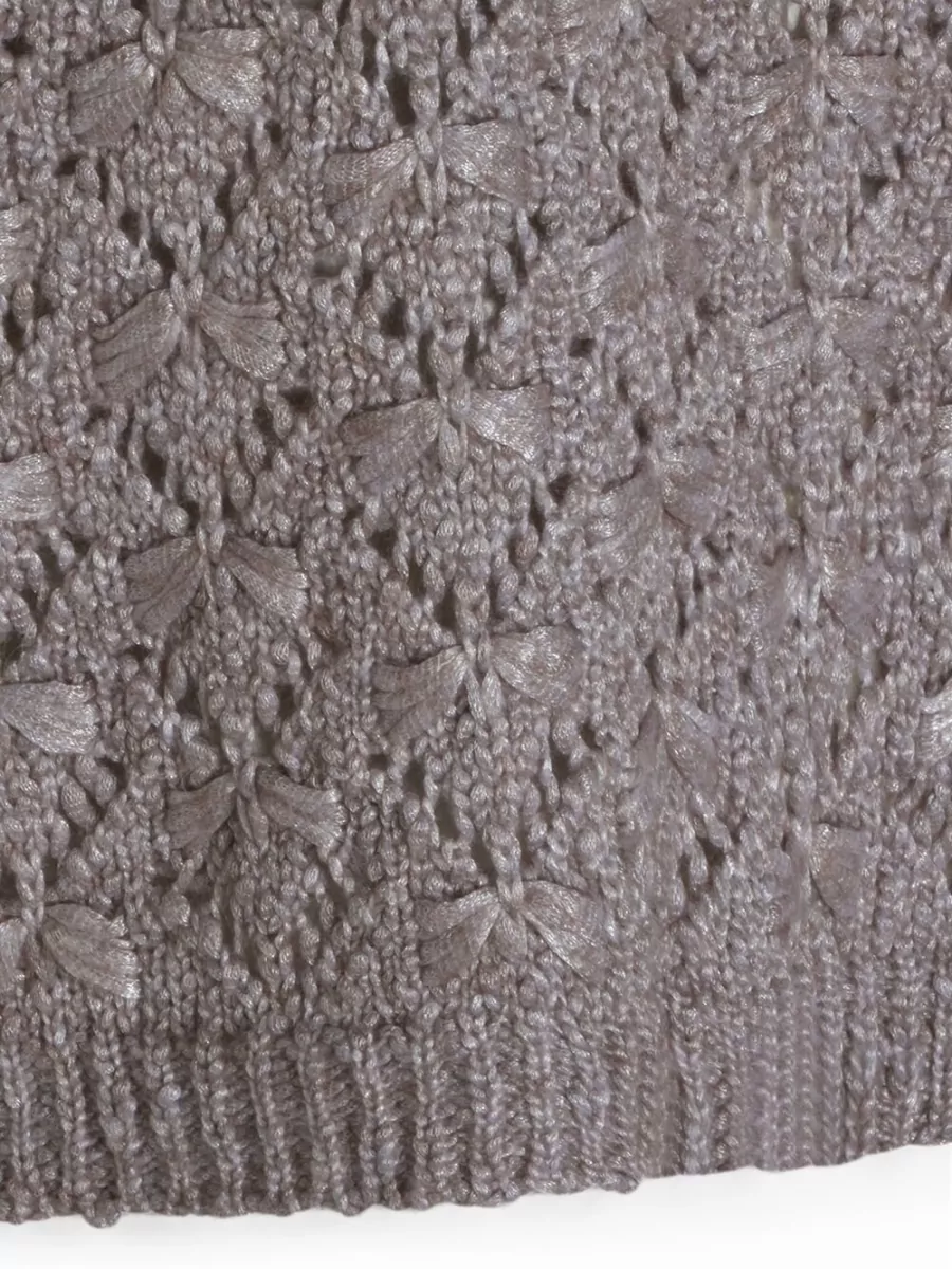 Fabiana Filippi Open-Knit Bow-Detail Wool-Blend Short-Sleeve Crew-Neck Top