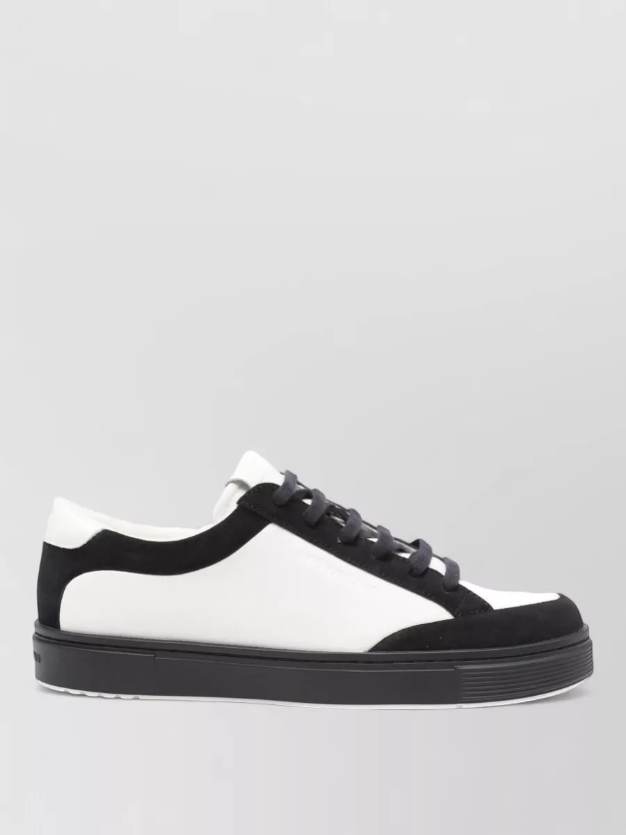 Emporio Armani Leather Sneakers Contrast Panels Flat Sole