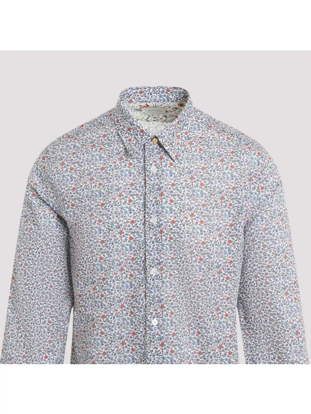 Paul Smith Cotton Long Sleeves Shirt With Floal Pattern In Blue